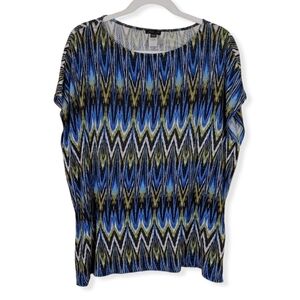 J. Jill Wherever Collection Blue Zig Zag Dolman Short Sleeve Sweater Size M/L